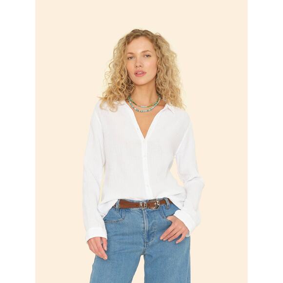 Xierena White Scout Gauze Button Down Top Shirt, Size Medium - Picture 3 of 13